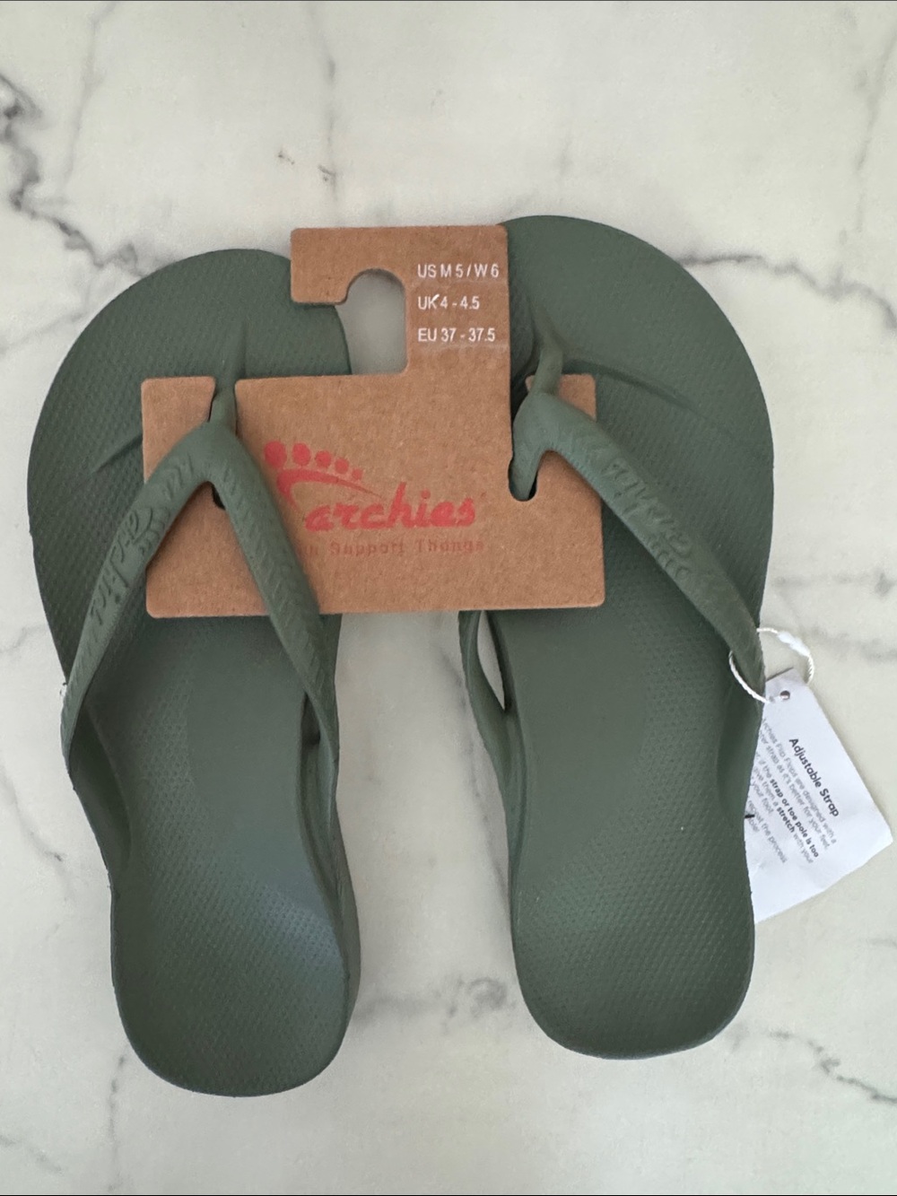 Archies Flip Flops Arch Support Women’s 6 EU 37-37.5 Olive Green NWT